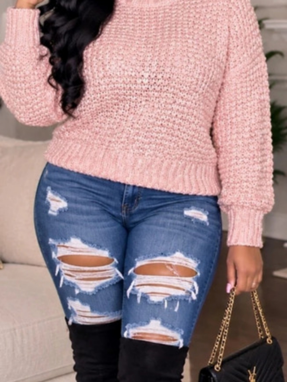cache Pink Crew Neck sparkling 35Sweater Like New
